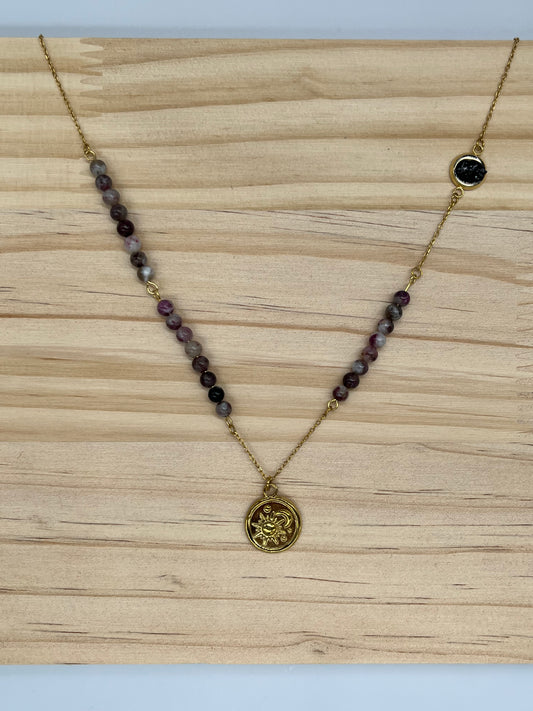 Naszyjnik Słońce i Księżyc z turmalinem śliwkowym